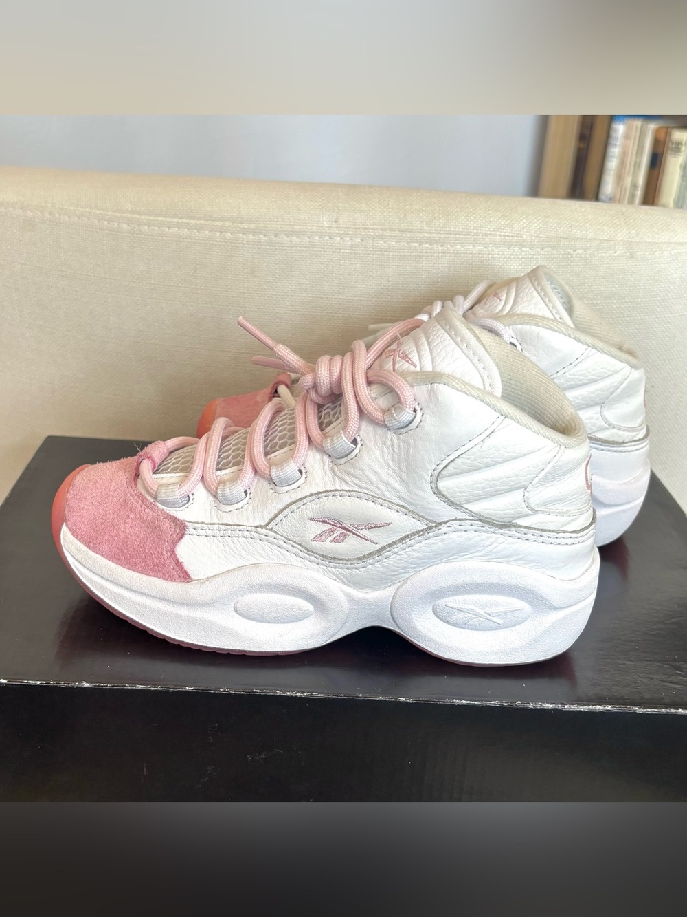 Reebok Question Mid Pink Toe Youth Size 1.5 Kids Suede Iverson